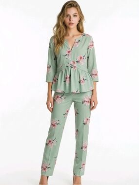 LOFT Mint Green Floral Peplum Top